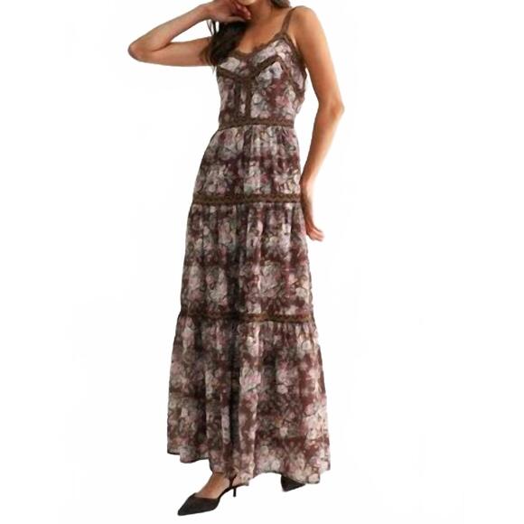 CAMELLIA Dresses & Skirts - NEW CAMELLIA boho bloom tiered maxi dress in brown